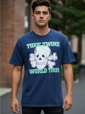 Nordstrom Navy Graphic Tee with Mint and White Skull